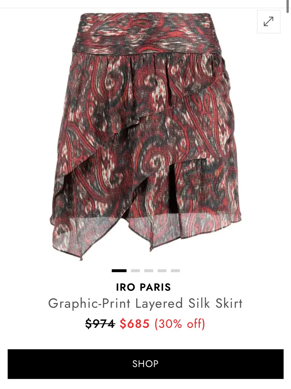 IRO Asymmetrical Layered Silk Skirt — Red & Black Print